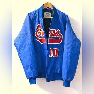 Vintage Baseball Jacket In Blue with “Evans” - Size Mens L, Ladies XL